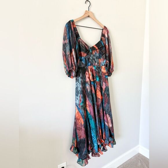 Hutch Anthropologie Long Sleeve Midi Dress in Blue Orange Abstract Print 2P - Picture 4 of 10